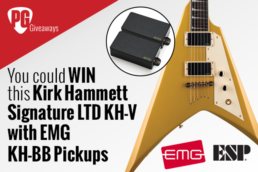 Win an ESP Kirk Hammett Signature LTD KH-V Guitar with EMG Bonebreaker Pickups!